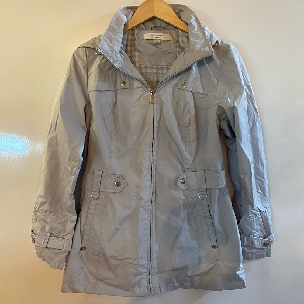 Liz Claiborne gray raincoat with hood size small